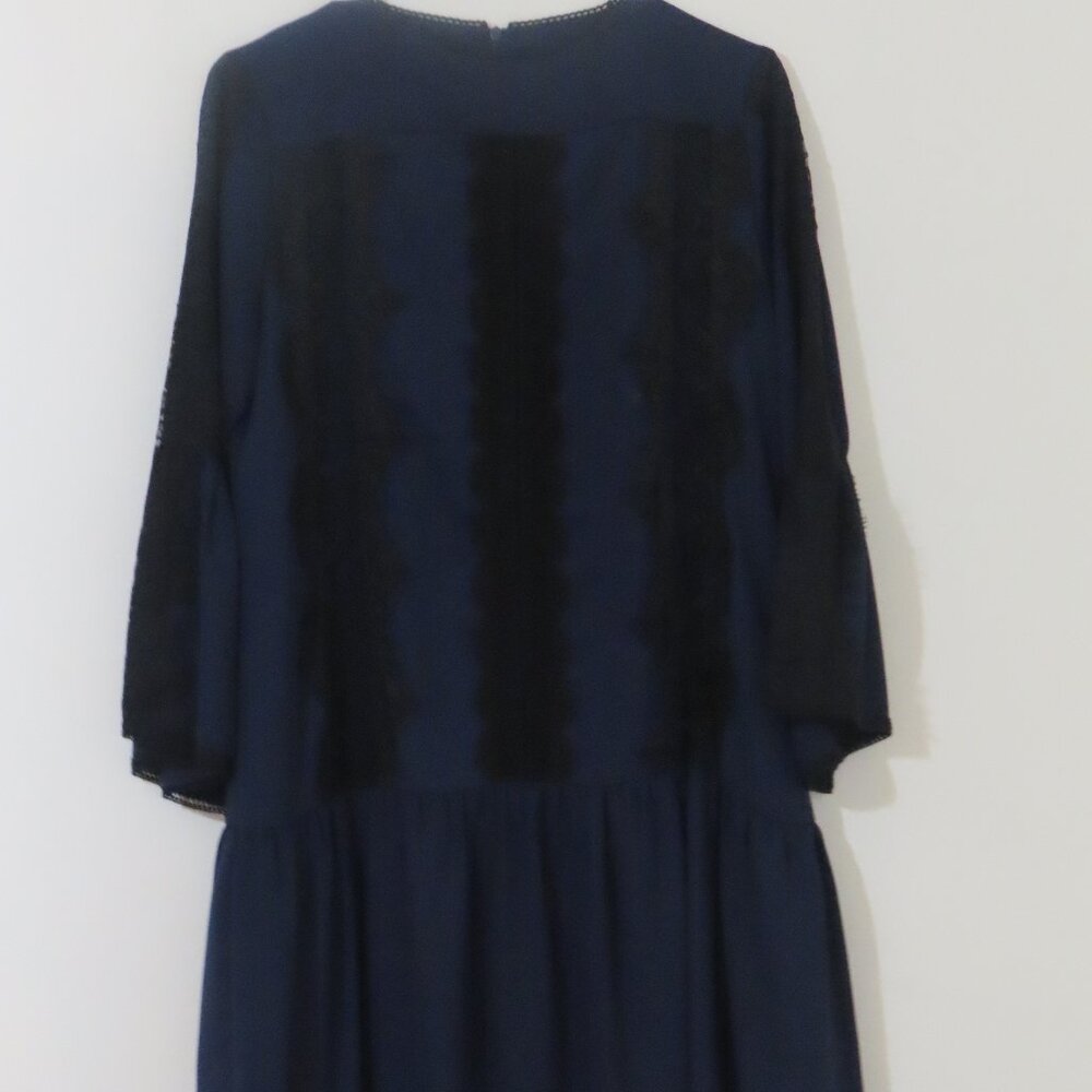 Like New Miri Couture Low Cut Dark Blue Percale Dress